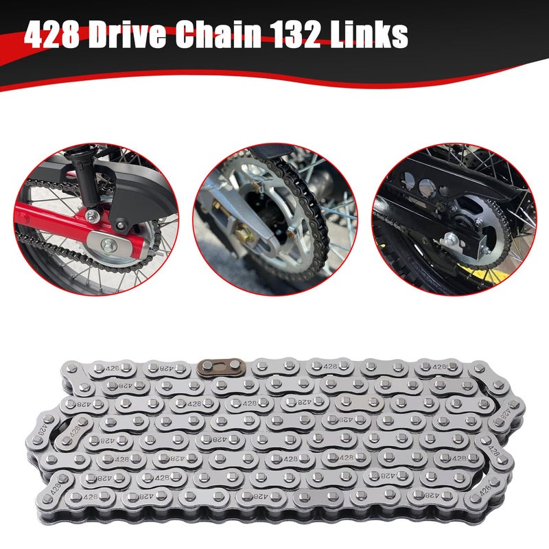 KAMIER 428 Motorcycle Chain 132 Links with Chain Breaker for TTR125 TTR225 Hawk 250 Boom Vader 125 Apollo RFZ TaoTao Coleman 110cc 125cc 150cc Pit Dirt Bike 4 Wheeler ATV Quad Go Kart Heavy Duty Parts - Image 3